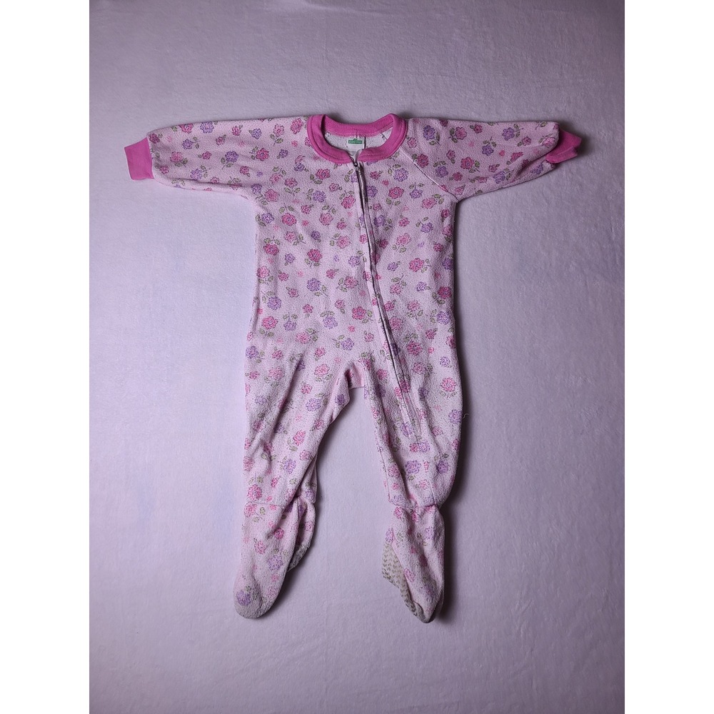 VTG Y2K Retro Sesame Street Footed Sleeper Baby 12M Pink Floral Fleece Pajamas